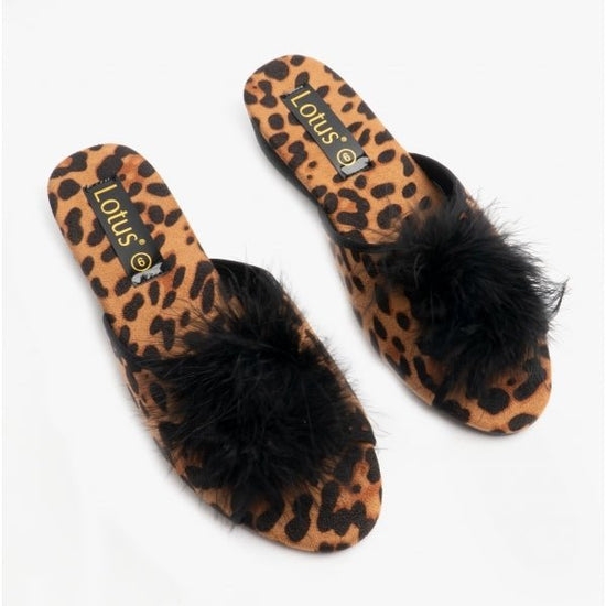 Lotus ALLURE Ladies Mule Slippers Leopard - Shuperb