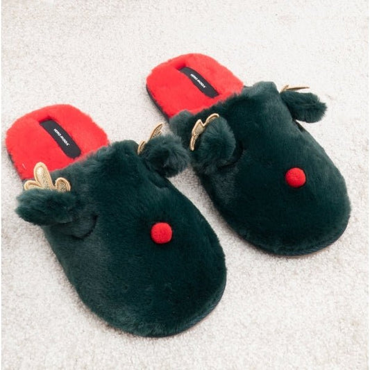 Vero Moda THEA Ladies Reindeer Novelty Mule Slippers Ponderosa Pine - Shuperb