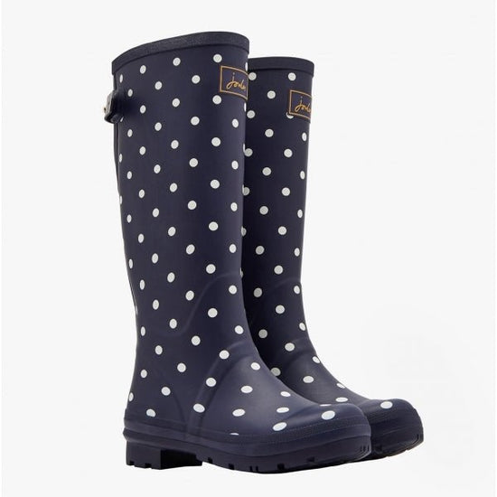 Joules WELLY PRINT Ladies Rubber Tall Wellies French Navy Spot - Shuperb