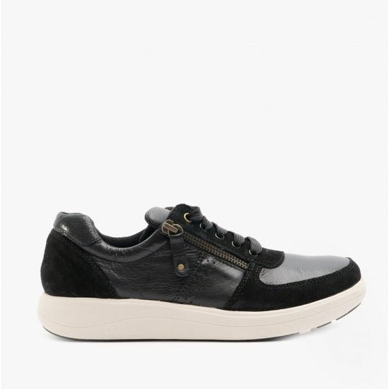 Strive MADISON Ladies Leather Casual Trainers Black - Shuperb