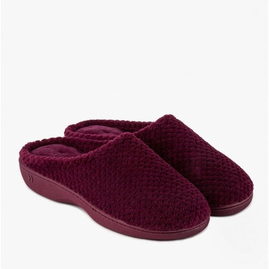 Totes Isotoner POPCORN TERRY Ladies Mule Slippers Burgundy - Shuperb