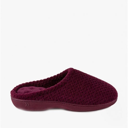 Totes Isotoner POPCORN TERRY Ladies Mule Slippers Burgundy - Shuperb