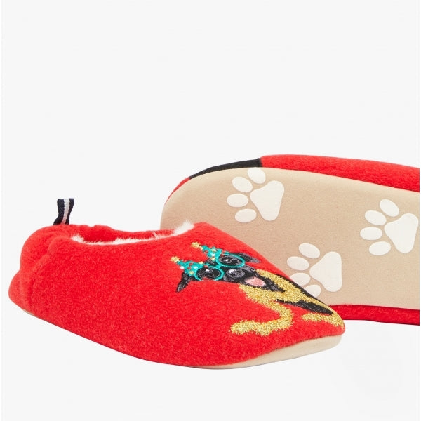 Joules SLIPPET Girls Textile Mule Slippers Christmas Dog Shuperb