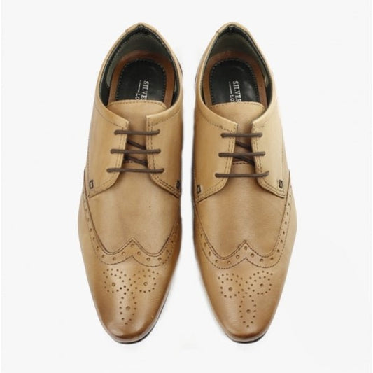 Silver Street London FLEET Mens Leather Pointed Brogues Tan - Shuperb