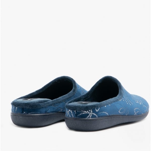 Lotus ELIZABETH Ladies Velour Mule Slippers Navy - Shuperb