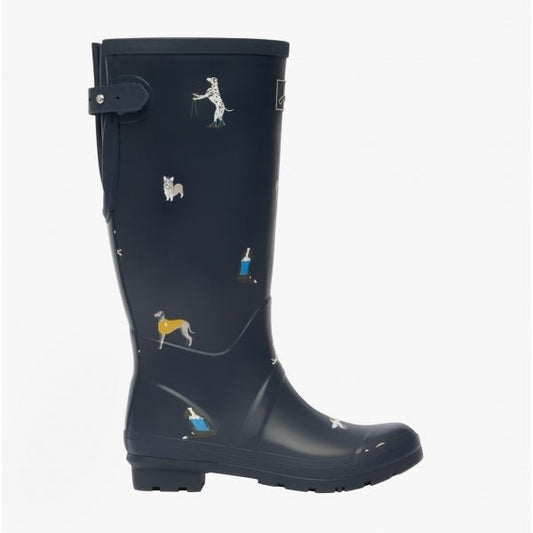 Joules WELLY PRINT Ladies Rubber Wellies Navy Dogs - Shuperb