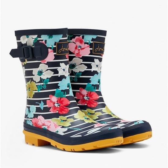 Joules MOLLY WELLY Ladies Rubber Wellies Blue Stripe Floral - Shuperb