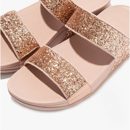 FitFlop LULU GLITTER Ladies Sliders Rose Gold - Shuperb