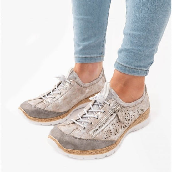 Rieker N42K6 - 40 Ladies Elasticated Trainers Grey - Shuperb