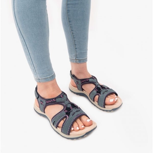 Free Spirit FAIRMONT Ladies Touch Fasten Leather Sandals Navy - Shuperb