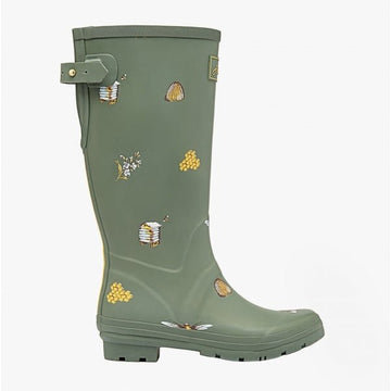 Joules WELLY PRINT Ladies Rubber Wellies Khaki Bee - Shuperb