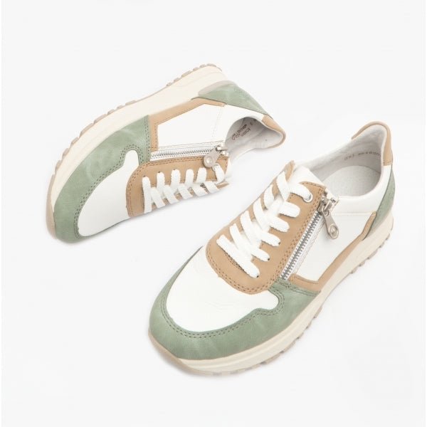 Rieker N7422 - 80 Ladies Lace - Up Trainers Green/White/Beige - Shuperb