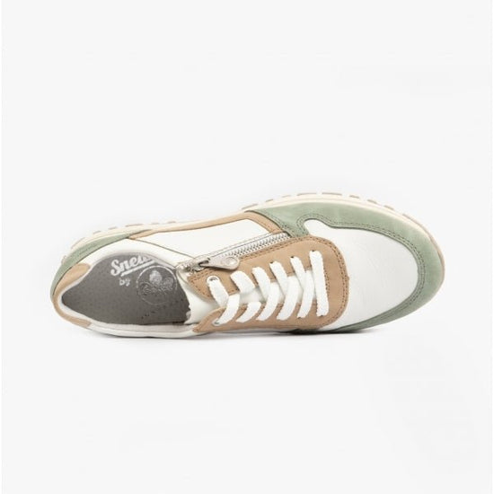 Rieker N7422 - 80 Ladies Lace - Up Trainers Green/White/Beige - Shuperb