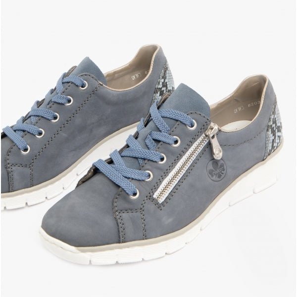 Rieker 53702 - 15 Ladies Leather Lace - Up Trainers Jeans Blue - Shuperb