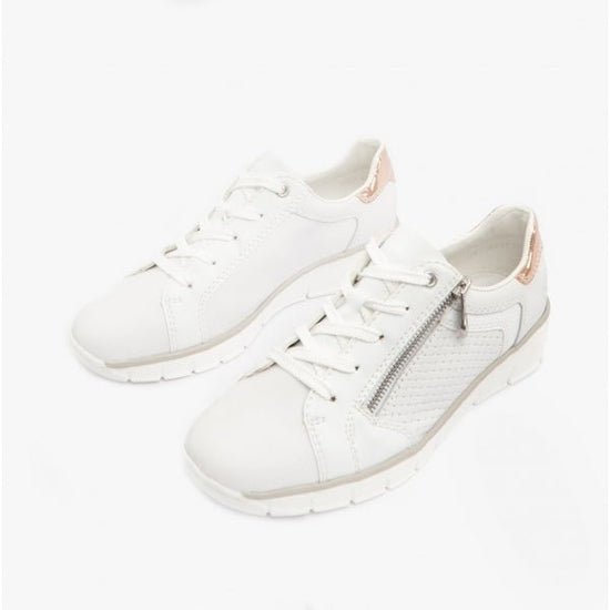 Rieker 53703 - 80 Ladies Leather Lace - Up Trainers White/Rose Gold - Shuperb