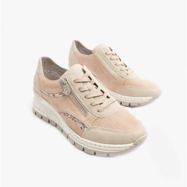 Rieker N8306 - 60 Ladies Lace & Zip - Up Trainers Beige - Shuperb