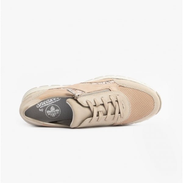 Rieker N8306 - 60 Ladies Lace & Zip - Up Trainers Beige - Shuperb