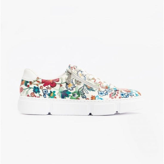 Rieker N59L1 - 90 Ladies Zip - Up Trainers Floral/Multi - Shuperb