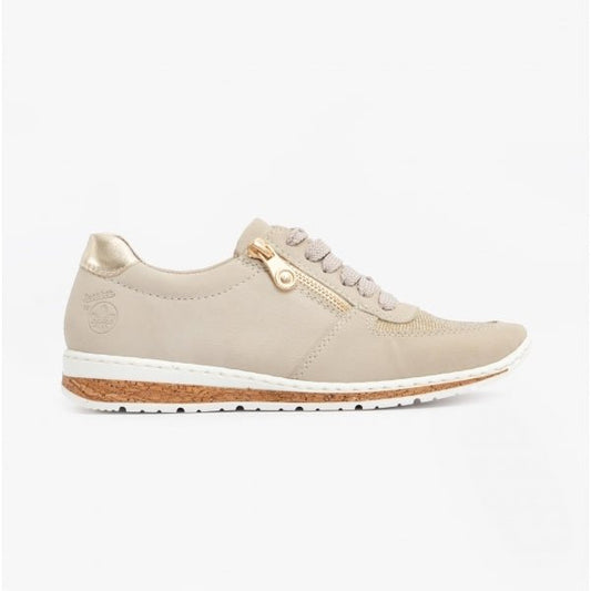 Rieker N5121 - 60 Ladies Lace - Up Trainers Beige - Shuperb