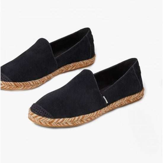 TOMS PISMO Ladies Suede Canvas Slip On Shoes Black - Shuperb