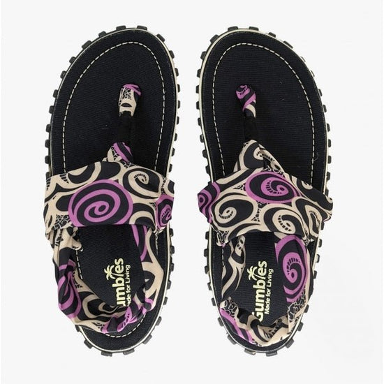 Gumbies SLINGBACK Ladies Toe Post Sandals Black Swirls - Shuperb