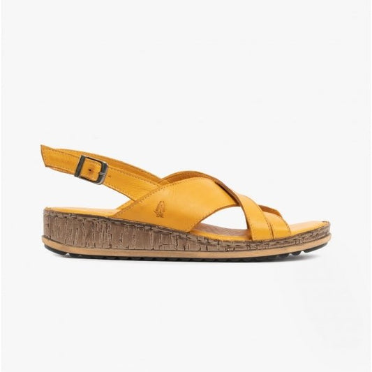 Hush Puppies ELENA Ladies Leather Wedge Heel Sandals Yellow - Shuperb