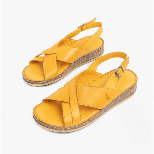 Hush Puppies ELENA Ladies Leather Wedge Heel Sandals Yellow - Shuperb