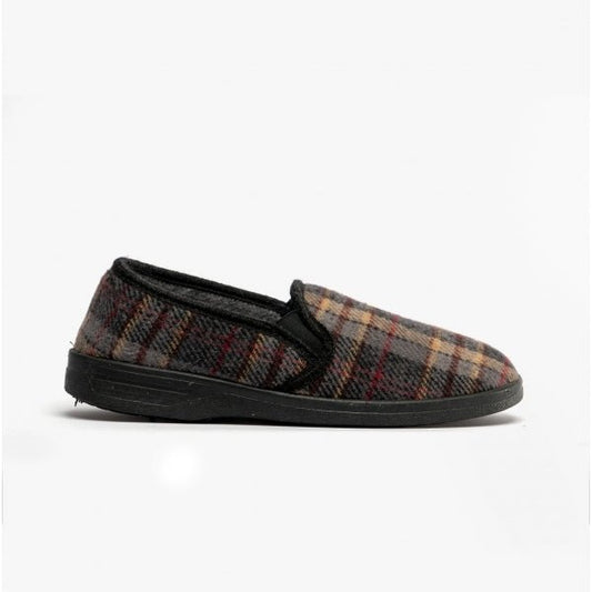 Jo & Joe TED Mens Full Slippers Grey Check - Shuperb