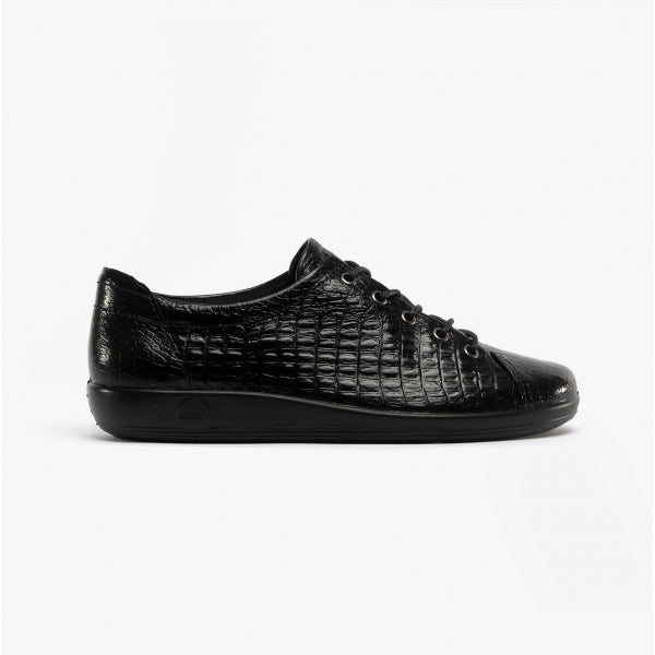 ECCO Soft 2.0 Tie Ladies Leather Shoes Black - Shuperb