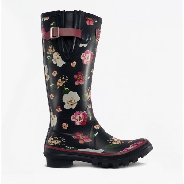 Lunar GARDEN FLORAL Ladies Rubber Wellingtons Navy - Shuperb