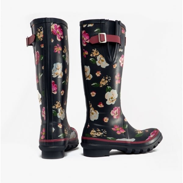 Lunar GARDEN FLORAL Ladies Rubber Wellingtons Navy - Shuperb