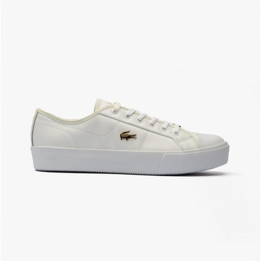 Lacoste ZIANE PLUS GRAND Ladies Canvas Trainers White/Gold - Shuperb