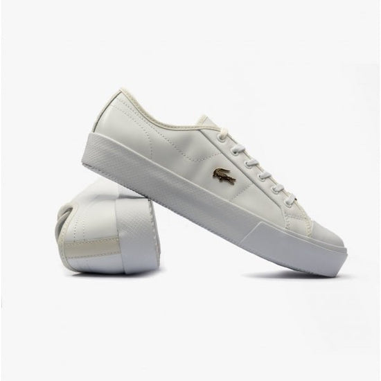 Lacoste ZIANE PLUS GRAND Ladies Canvas Trainers White/Gold - Shuperb