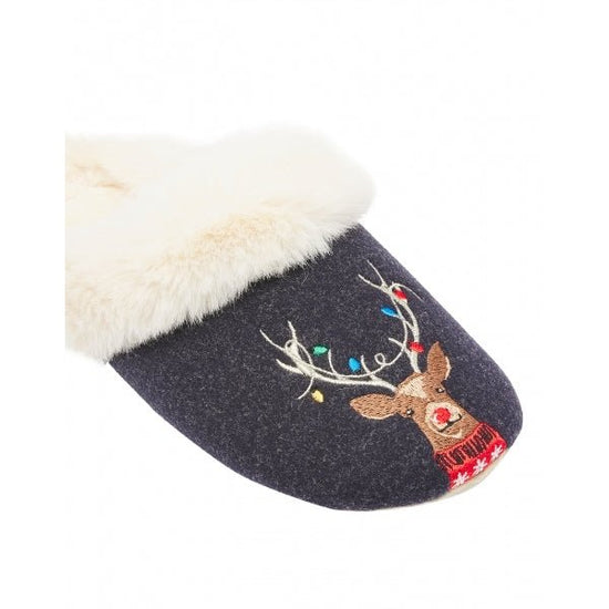 Joules SLIPPET LUXE Ladies Textile Slippers Reindeer - Shuperb