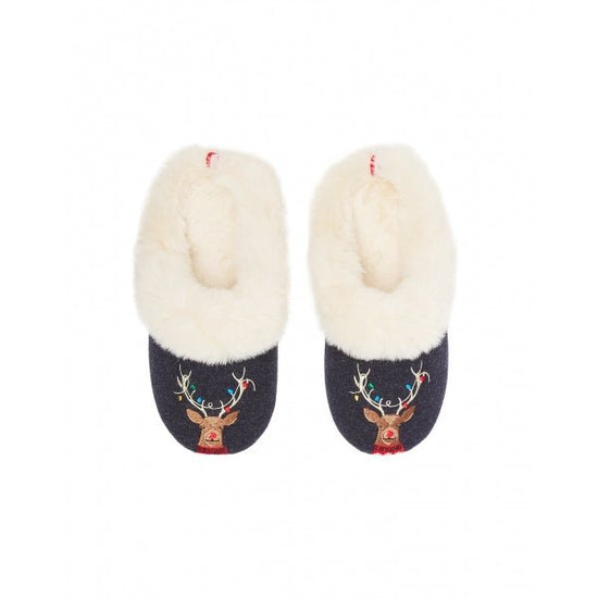 Joules SLIPPET LUXE Ladies Textile Slippers Reindeer - Shuperb