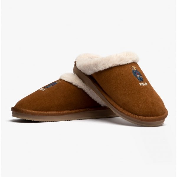 Polo Ralph Lauren KAYLEIGH SCUFF BEAR Ladies Suede Mule Slippers Snuff - Shuperb