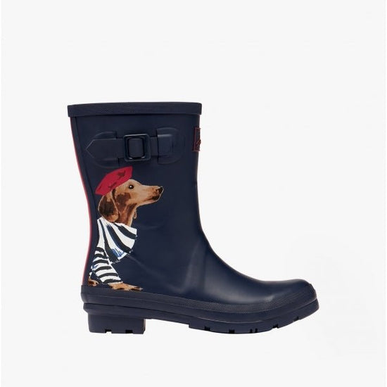 Joules MOLLY WELLY Ladies Rubber Wellies Navy Sausage Dog - Shuperb