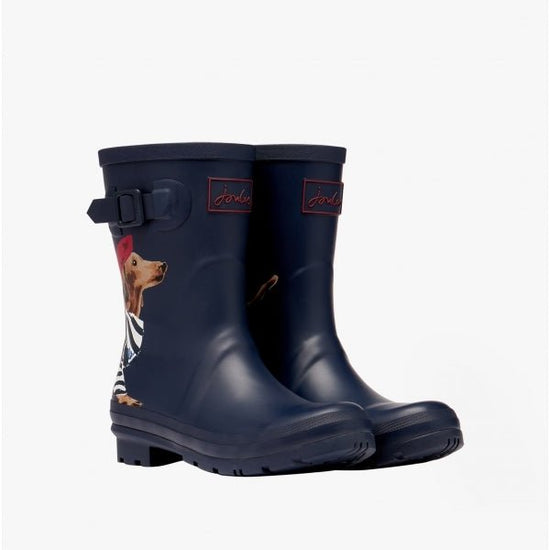 Joules MOLLY WELLY Ladies Rubber Wellies Navy Sausage Dog - Shuperb