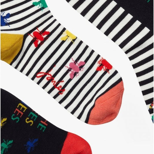 Joules EXCELLENT EVERYDAY 3PK Ladies Socks Multi Bee: UK 4 - 8 - Shuperb