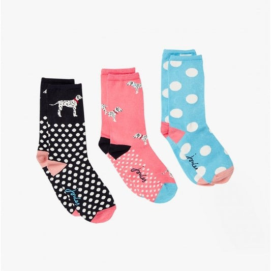 Joules EXCELLENT EVERYDAY 3PK Ladies Socks Pinkdalm: UK 4 - 8 - Shuperb