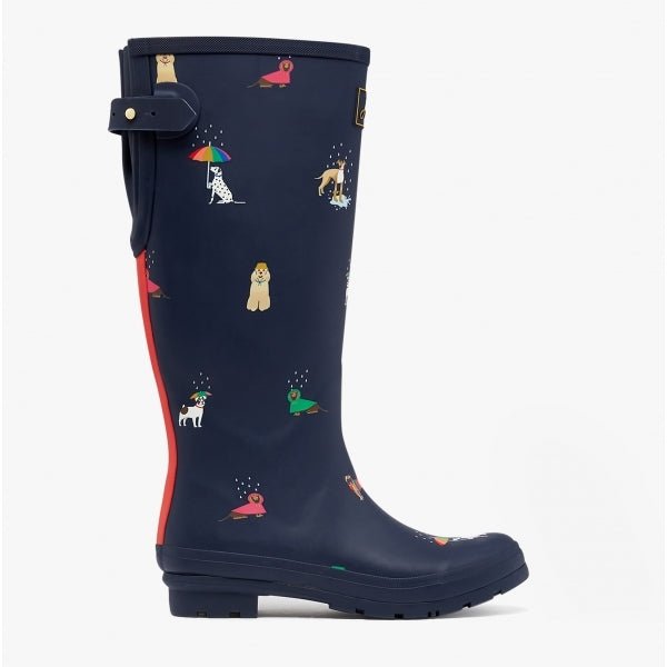 Joules WELLY PRINT Ladies Rubber Wellies Navy Rainbow Dog - Shuperb