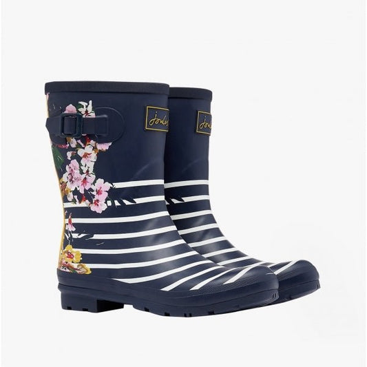 Joules MOLLY WELLY Ladies Rubber Wellies Navy Floral Stripe - Shuperb