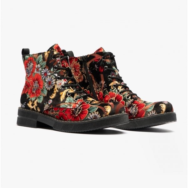 Rieker 72010 - 90 Ladies Floral Boots Black Multi - Shuperb