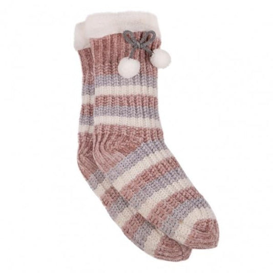 Totes Isotoner CHENILLE - SOX WITH POM POMS Female Slipper Socks Pink: One Size - Shuperb