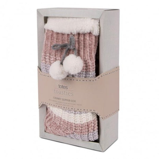 Totes Isotoner CHENILLE - SOX WITH POM POMS Female Slipper Socks Pink: One Size - Shuperb