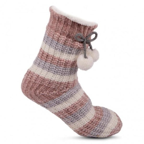 Totes Isotoner CHENILLE - SOX WITH POM POMS Female Slipper Socks Pink: One Size - Shuperb