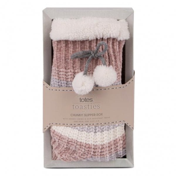 Totes Isotoner CHENILLE - SOX WITH POM POMS Female Slipper Socks Pink: One Size - Shuperb