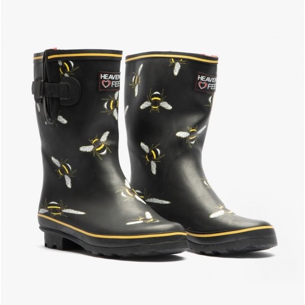 Heavenly Feet MARVEL Ladies Rubber Mid Calf Wellies Black Bee - Shuperb