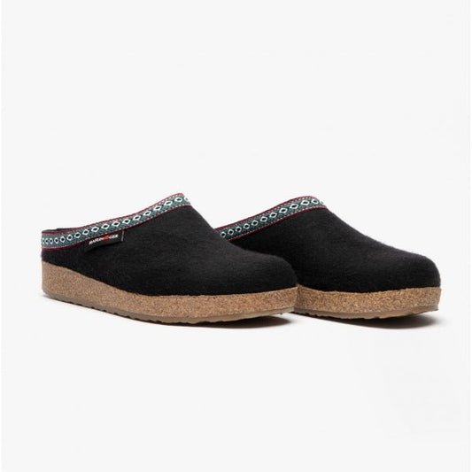 Haflinger FRANZL Ladies Wool Slippers Black - Shuperb