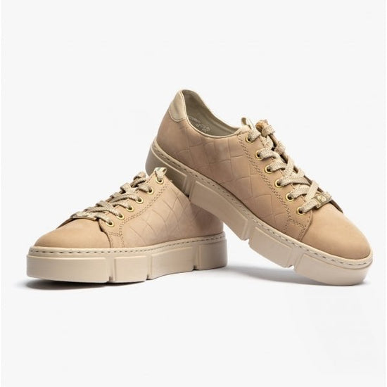 Rieker N5934 - 63 Ladies Leather Trainers Beige - Shuperb